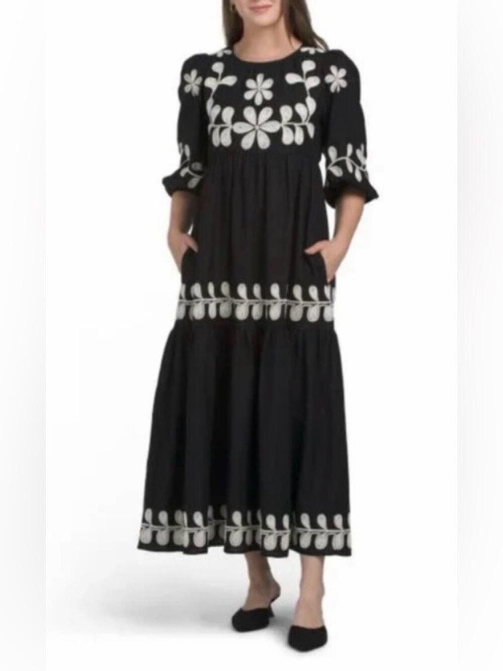 Caroline Constas Black Linen Blend Maxi Dress - Black/White - 2 - New with tags